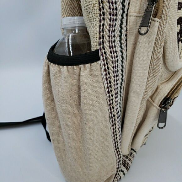 Mushroom Laptop Backpack Travel Bag Lightweight Himalayan Hemp Neutral Stripe - Picture 16 of 16